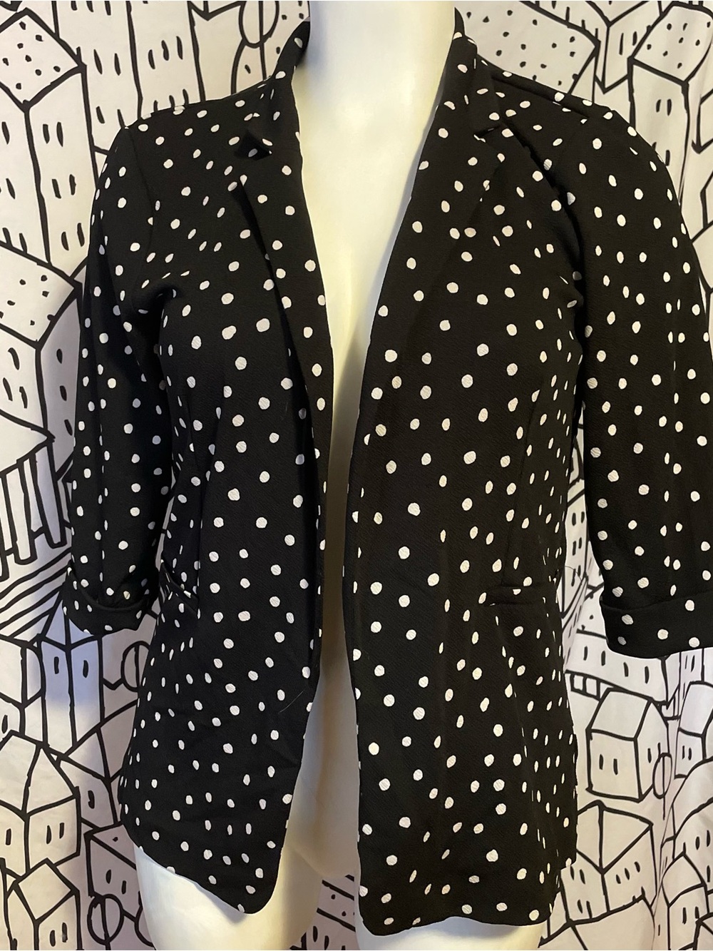 Maurices Black & White Polka Dot 3/4 sleeve blazer